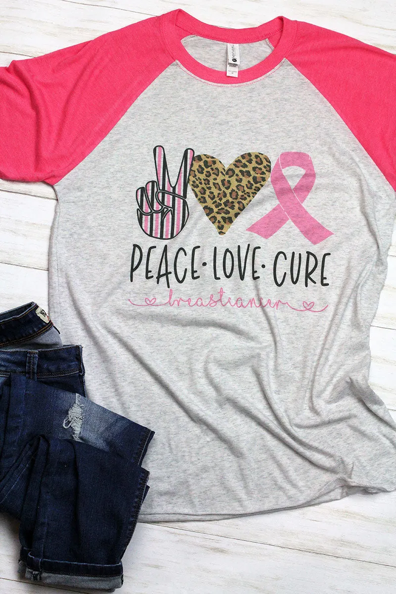 Peace Love Pink Ribbon Tri-Blend Unisex 3/4 Raglan