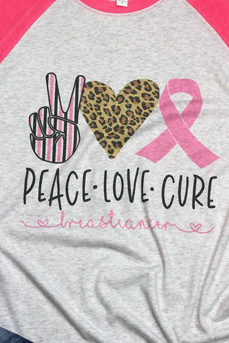 Peace Love Pink Ribbon Tri-Blend Unisex 3/4 Raglan