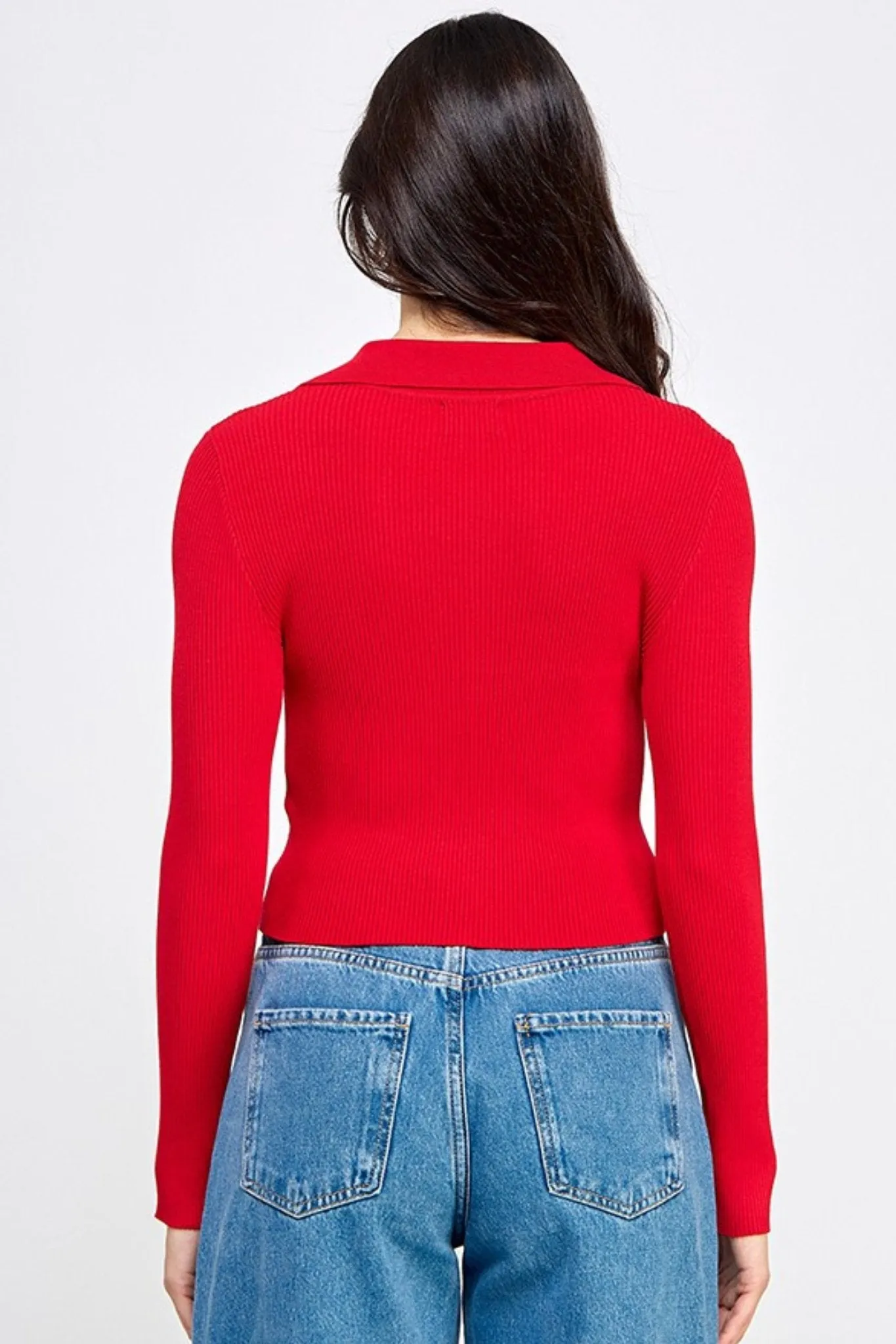 Pearl Button Down Cardigan in Red