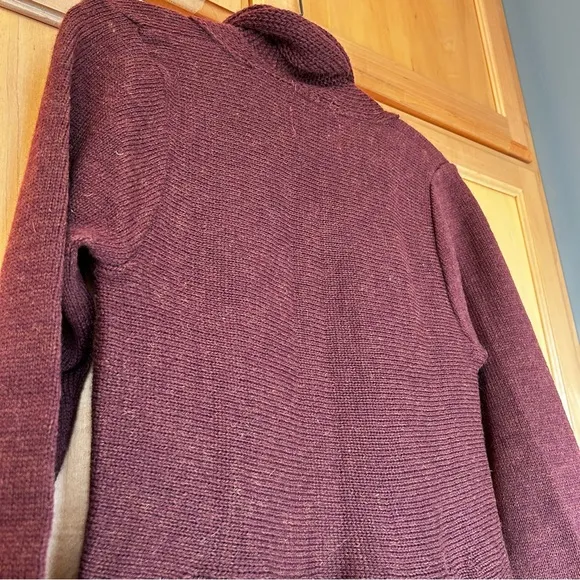Peregrine Made in England Brown Wool Knit Waterfall Front Open Cardigan Sz Small