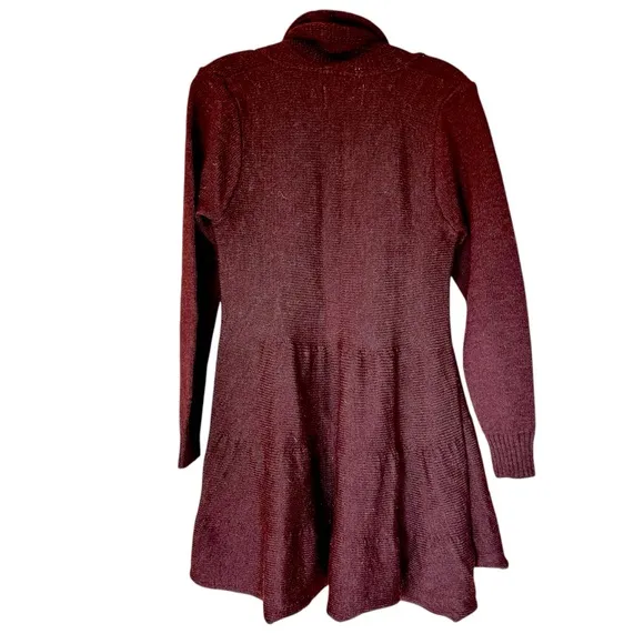 Peregrine Made in England Brown Wool Knit Waterfall Front Open Cardigan Sz Small