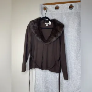Peter Nygard Silk Cotton button Front Penny Lane cardigan With Fox Collar Sz XL
