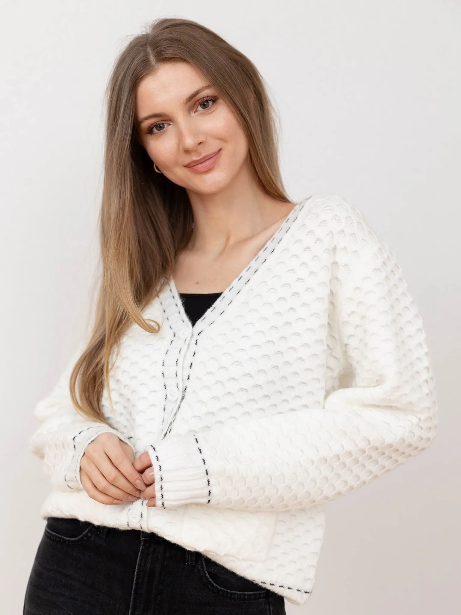 PINCH Contrast Stitch Sweater Cardigan