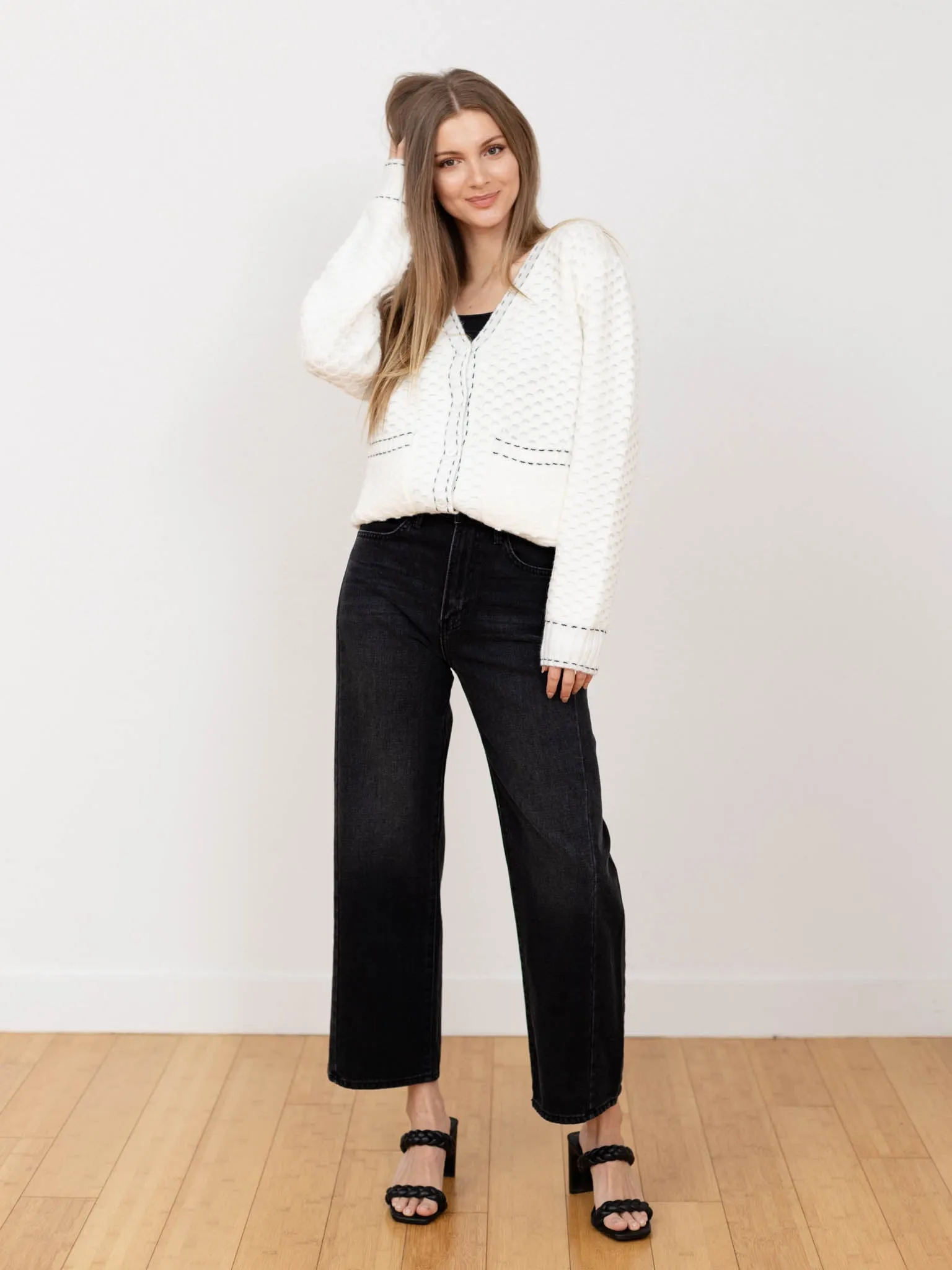 PINCH Contrast Stitch Sweater Cardigan