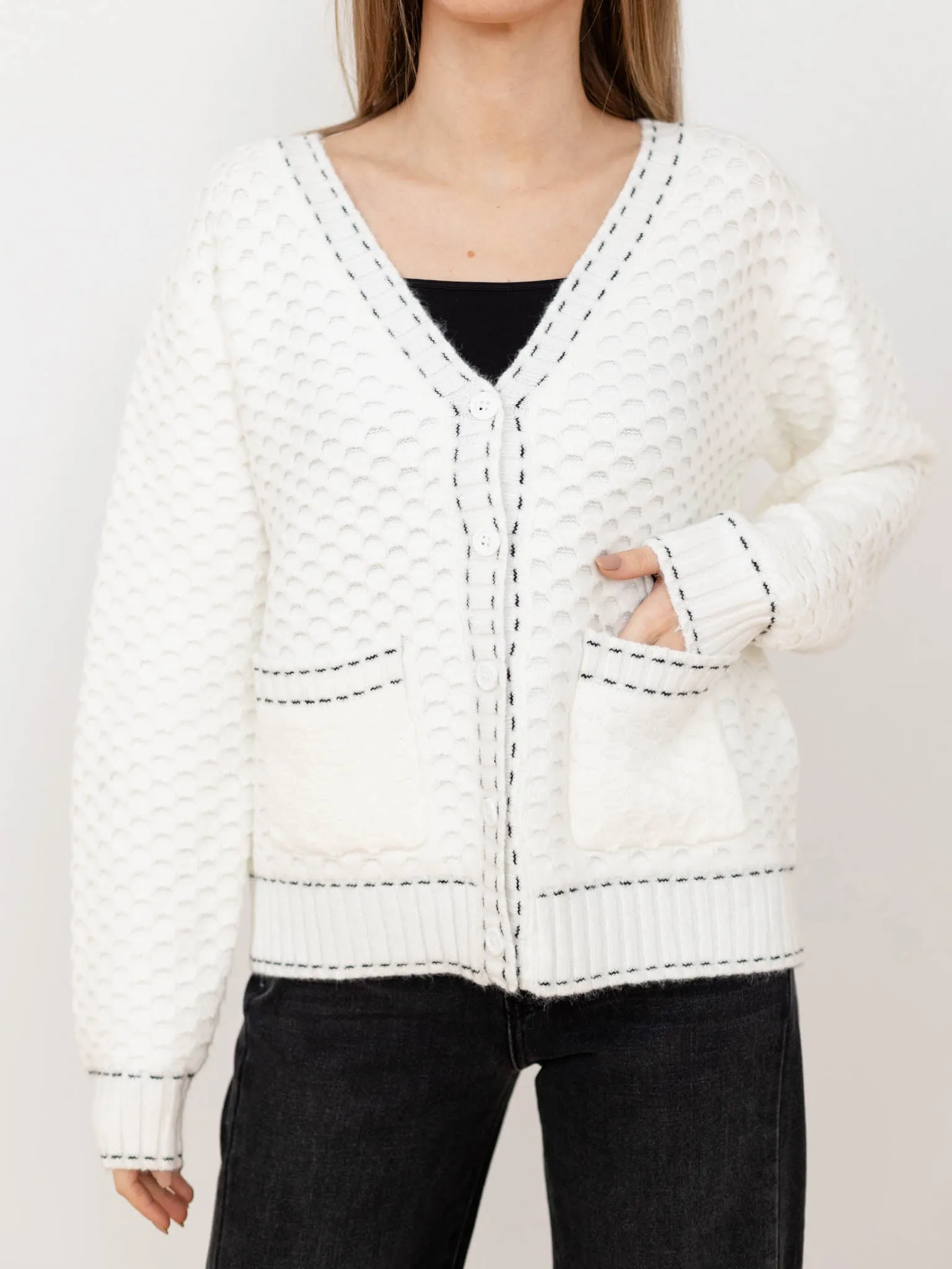 PINCH Contrast Stitch Sweater Cardigan