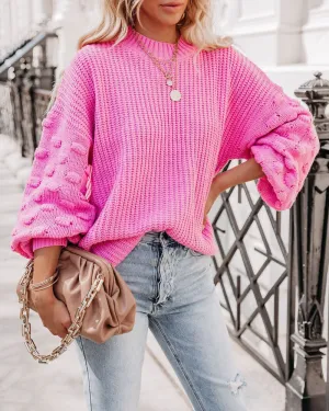 Pink Knit Bishop Sleeve Sweater