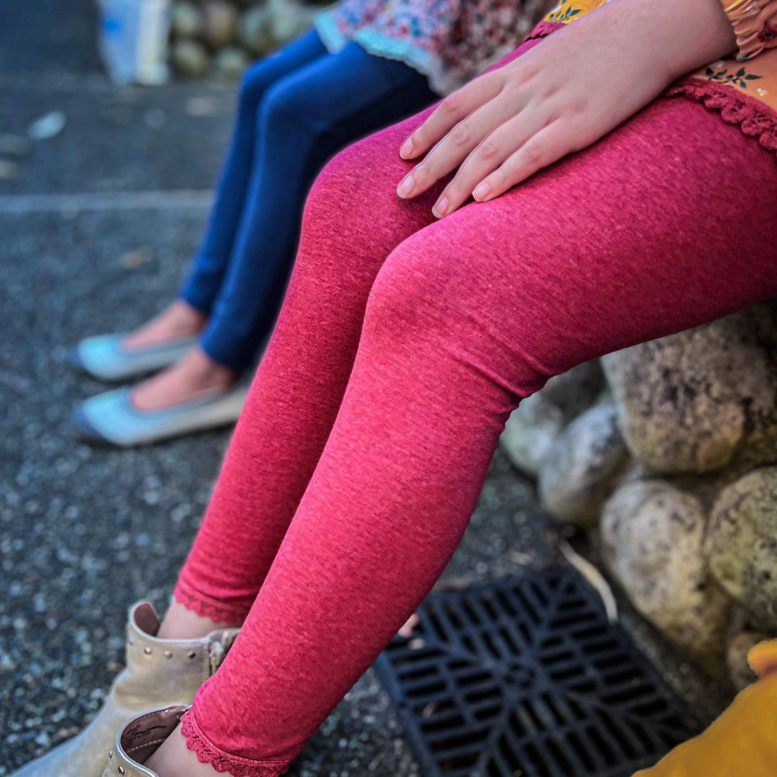 PINK LACE LEGGINGS (COORDINATES WITH THE NAVY FLORAL FALL TUNIC)- size 12 only