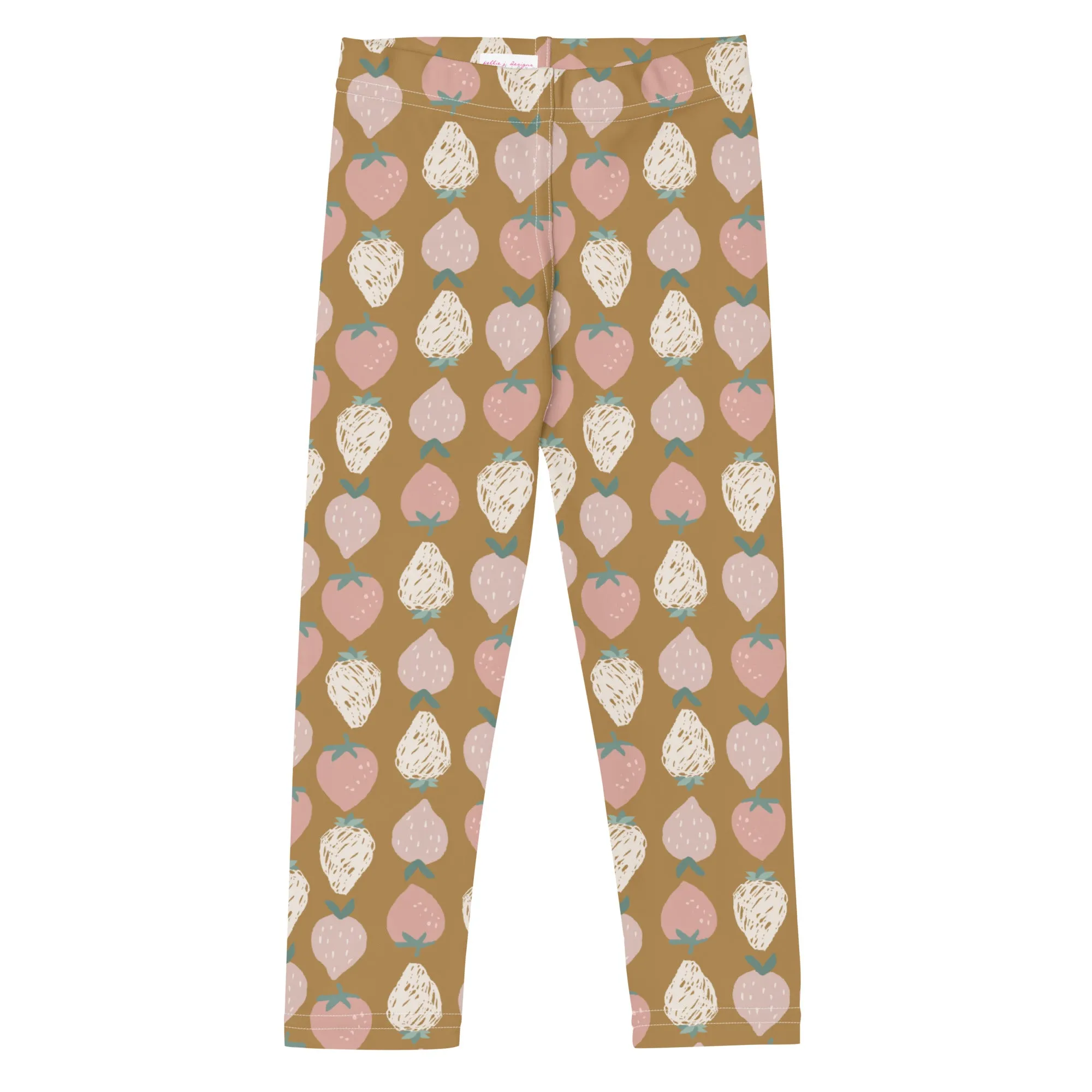 Pink Strawberries & Dark Caramel Kid's Leggings (2T-7)