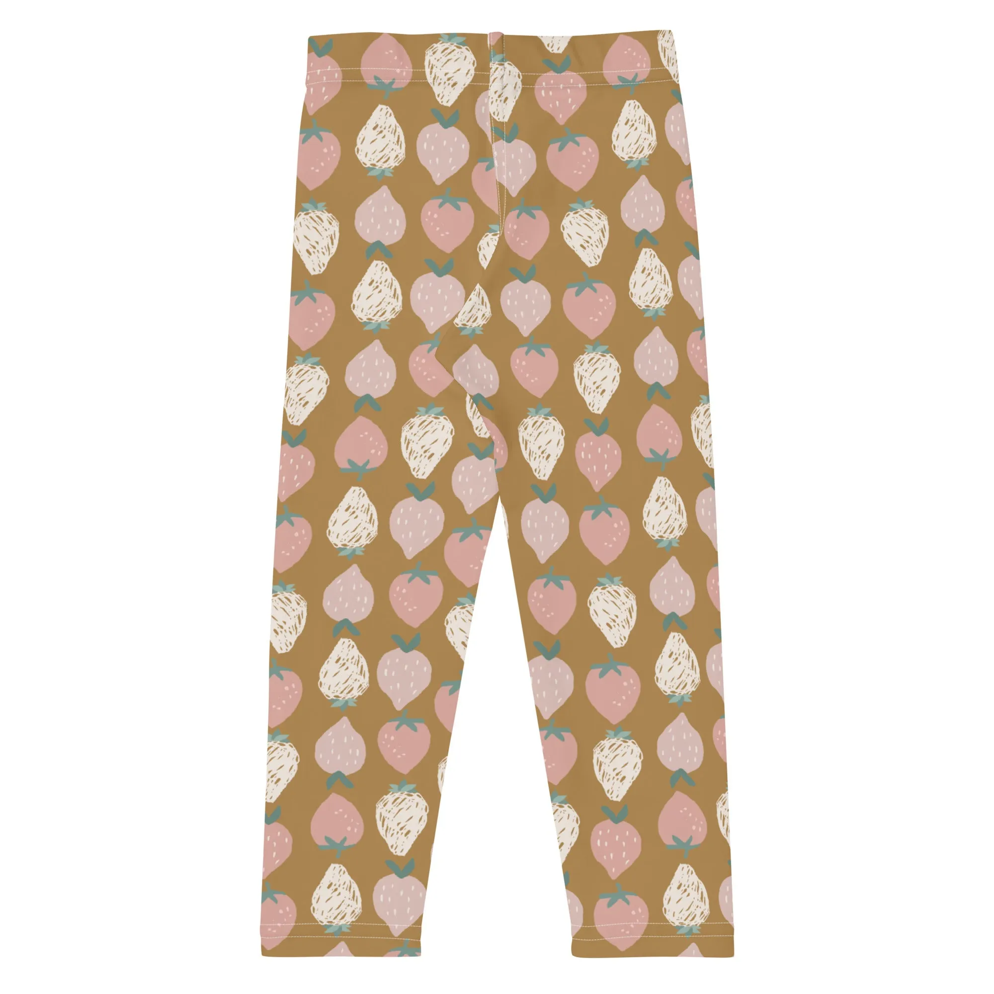 Pink Strawberries & Dark Caramel Kid's Leggings (2T-7)