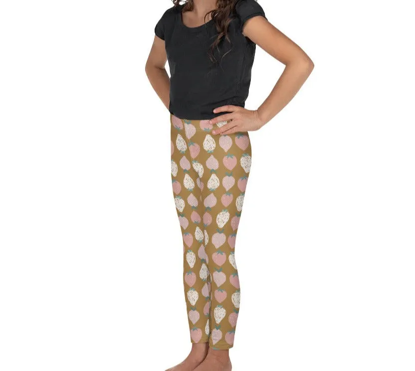 Pink Strawberries & Dark Caramel Kid's Leggings (2T-7)