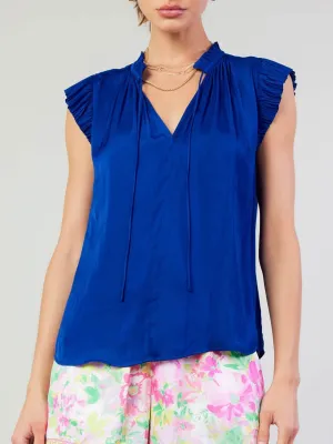 Pleated Flutter Sleeve Top - Blue