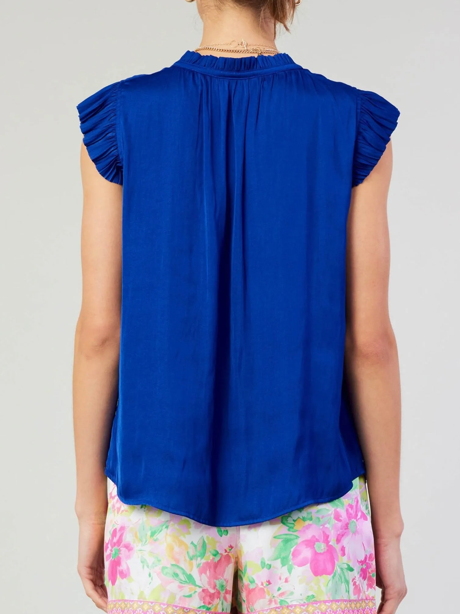 Pleated Flutter Sleeve Top - Blue