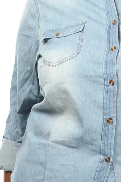 Plus Size Button Down Denim Blouse