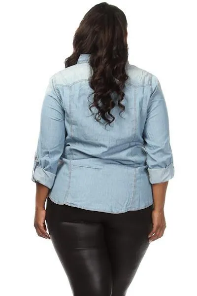 Plus Size Button Down Denim Blouse