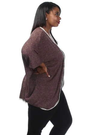 Plus Size Knit Crochet Trim Cardigan