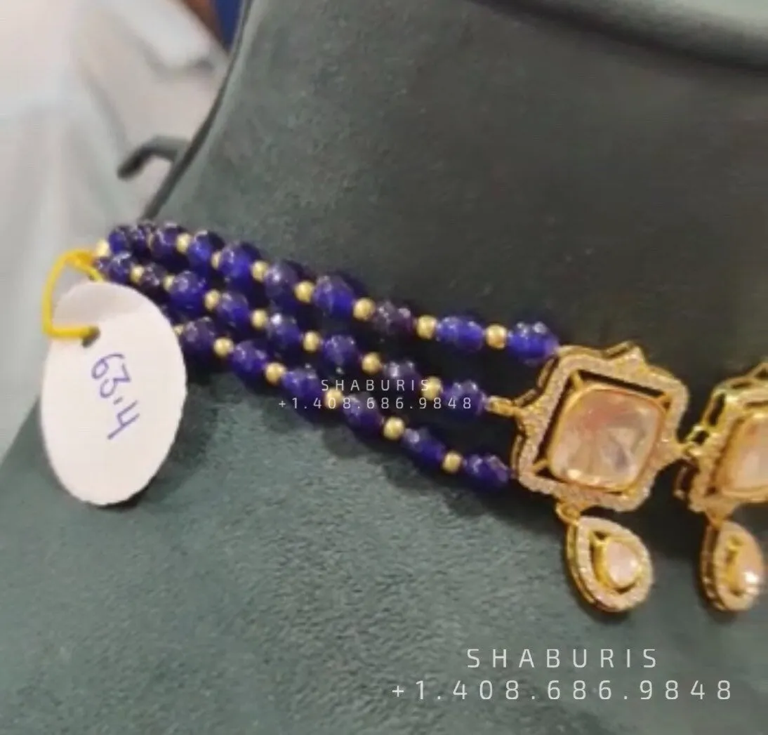 Polki Necklace Diamond Necklace Beaded Necklace Tanzanite Necklace Diamond Jewelry Moissanite Necklace Bridal Jewelry-SHABURIS