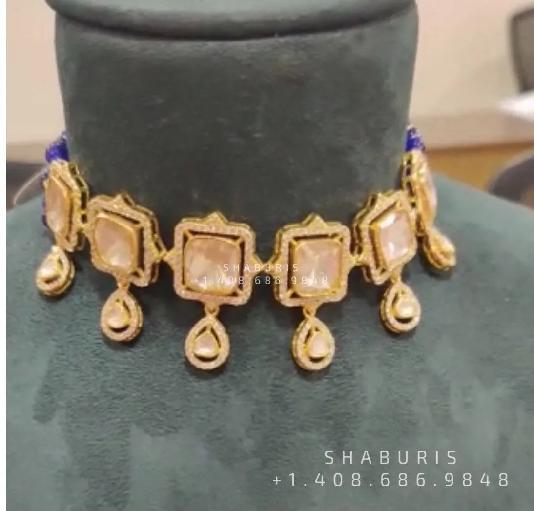 Polki Necklace Diamond Necklace Beaded Necklace Tanzanite Necklace Diamond Jewelry Moissanite Necklace Bridal Jewelry-SHABURIS