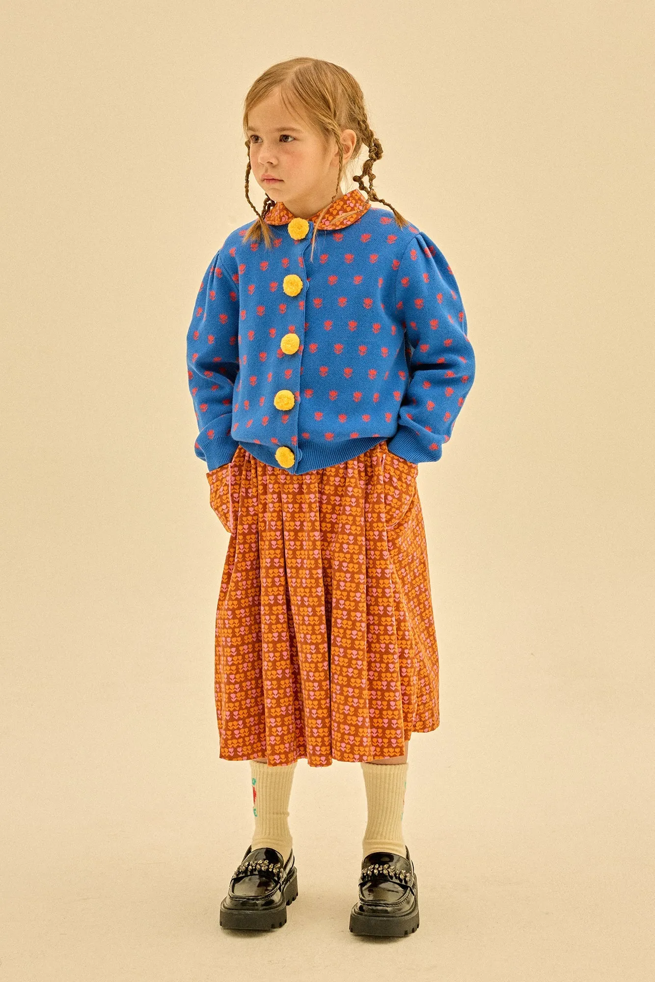 PomPom Shirring Cardigan in Blue by Jelly Mallow