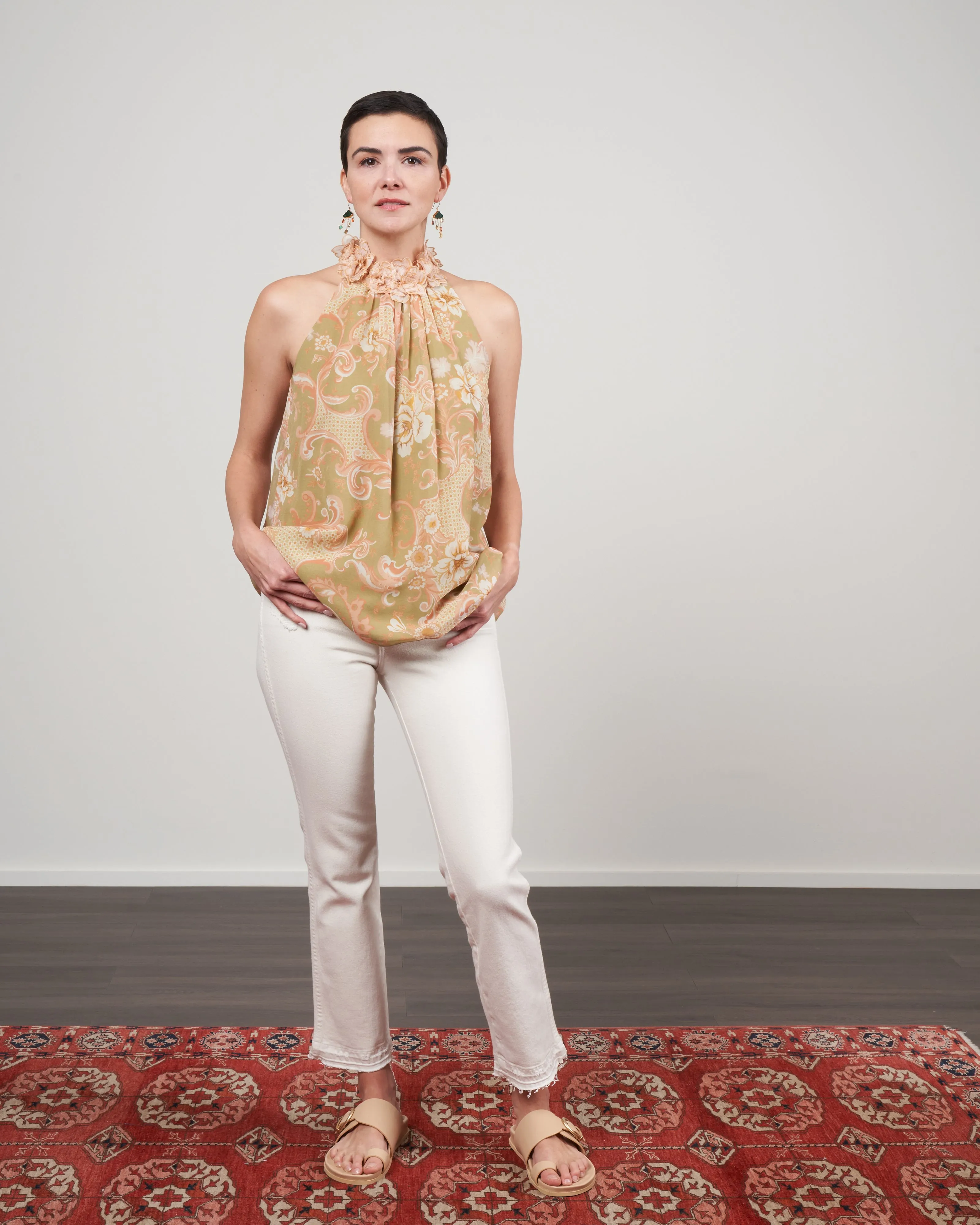 postcard sleeveless blouse - swirl floral sage