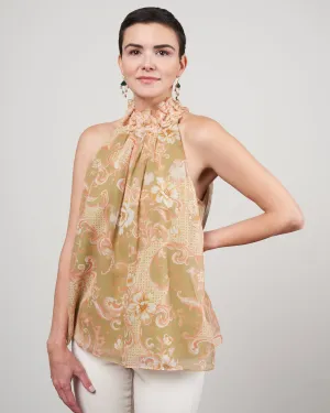 postcard sleeveless blouse - swirl floral sage