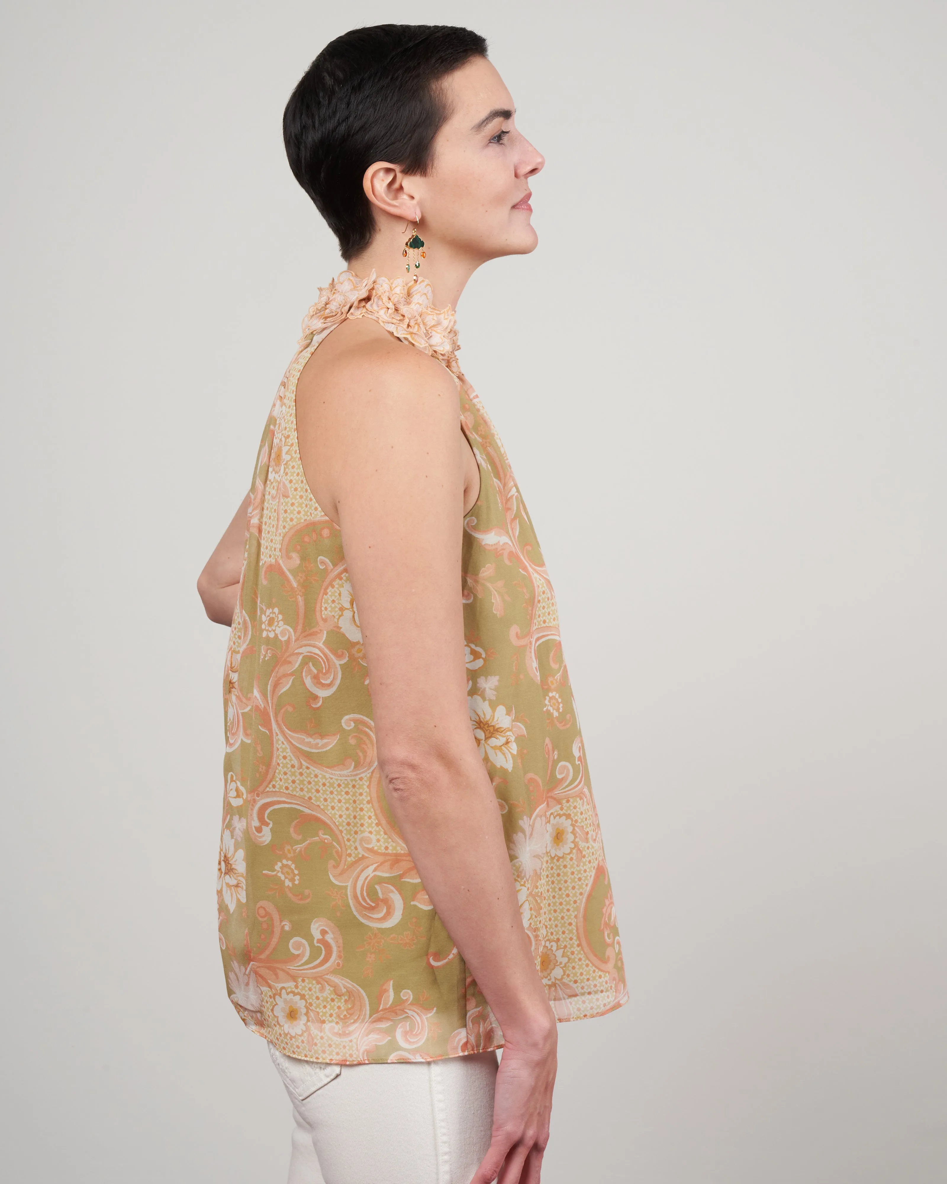 postcard sleeveless blouse - swirl floral sage