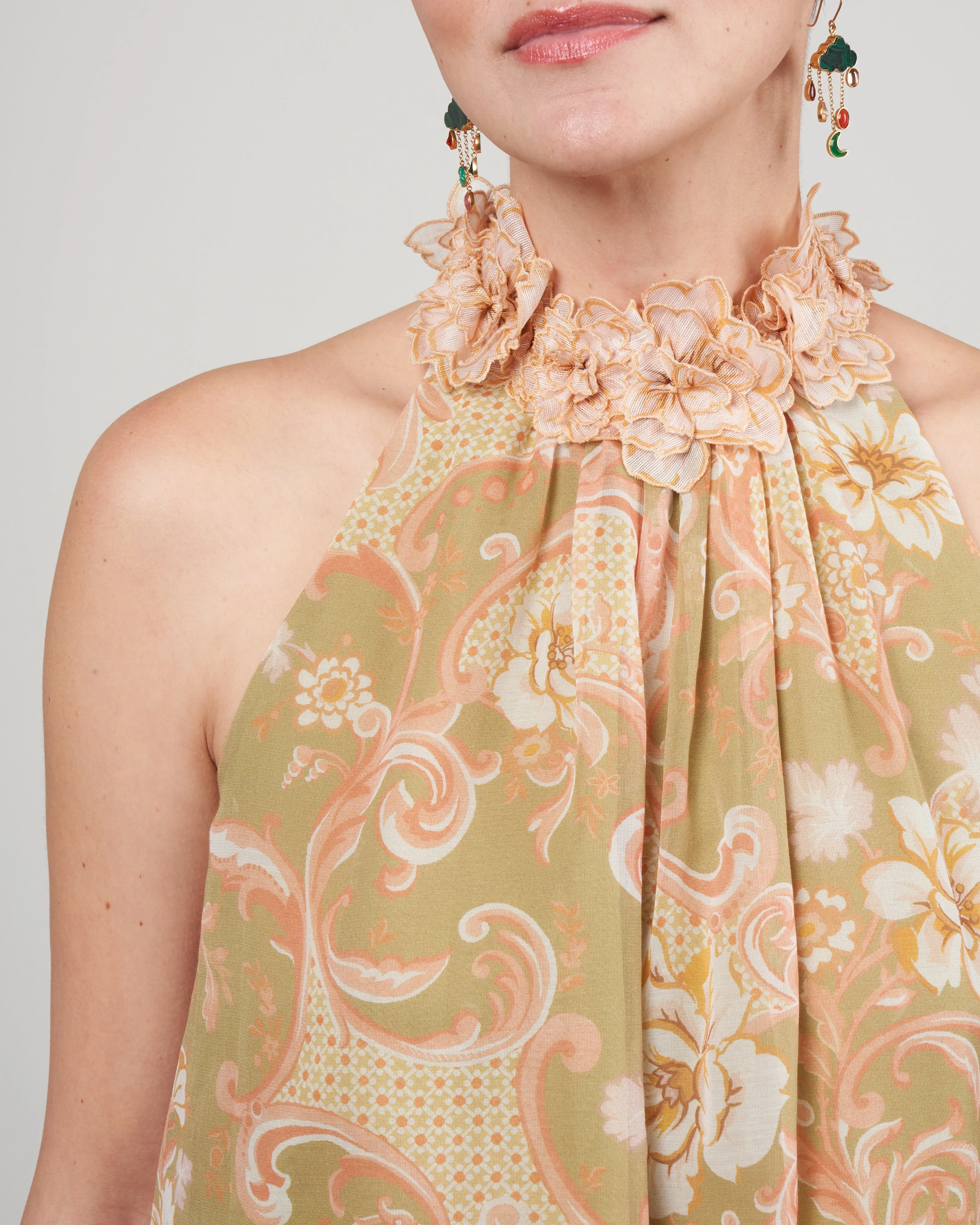 postcard sleeveless blouse - swirl floral sage