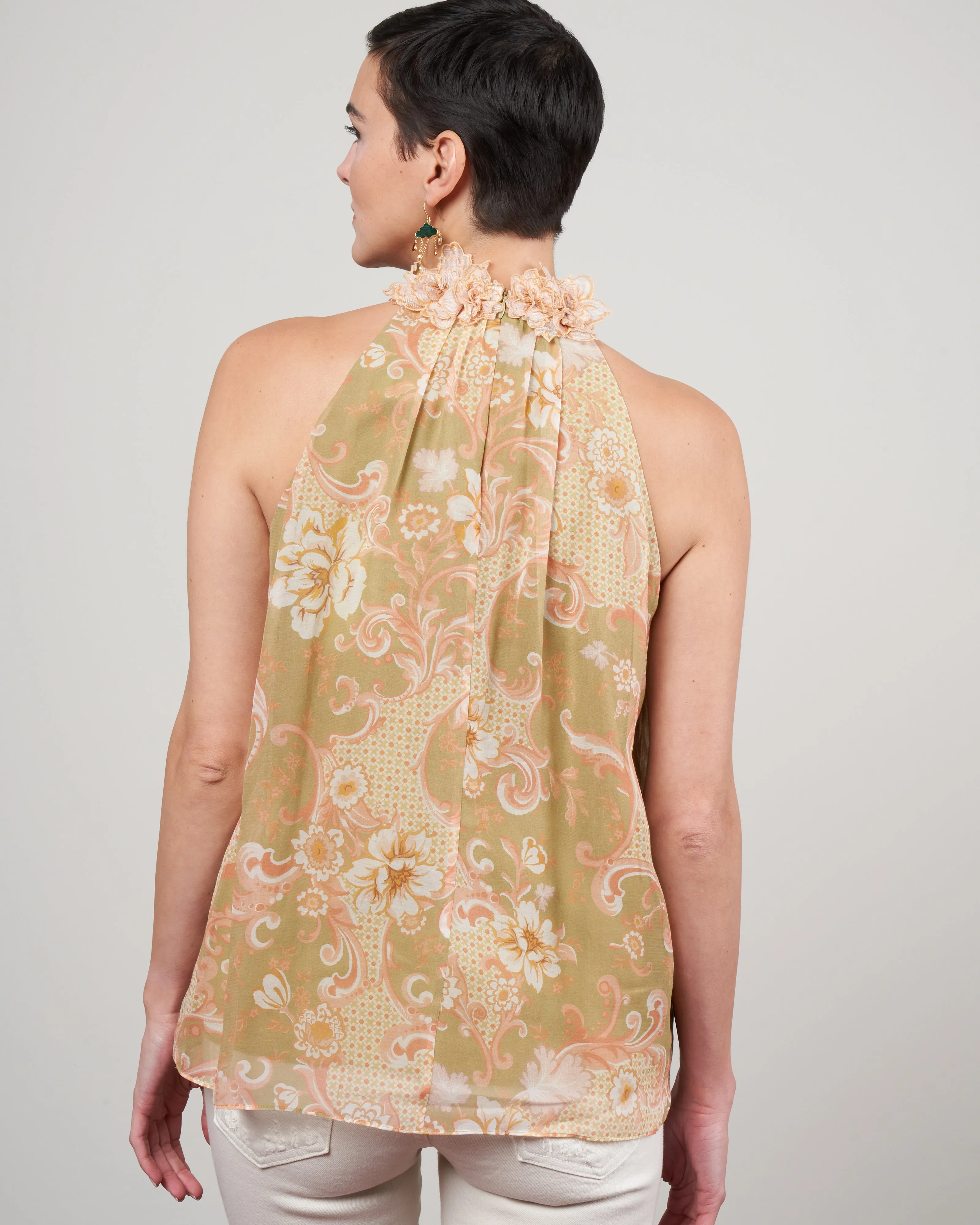 postcard sleeveless blouse - swirl floral sage
