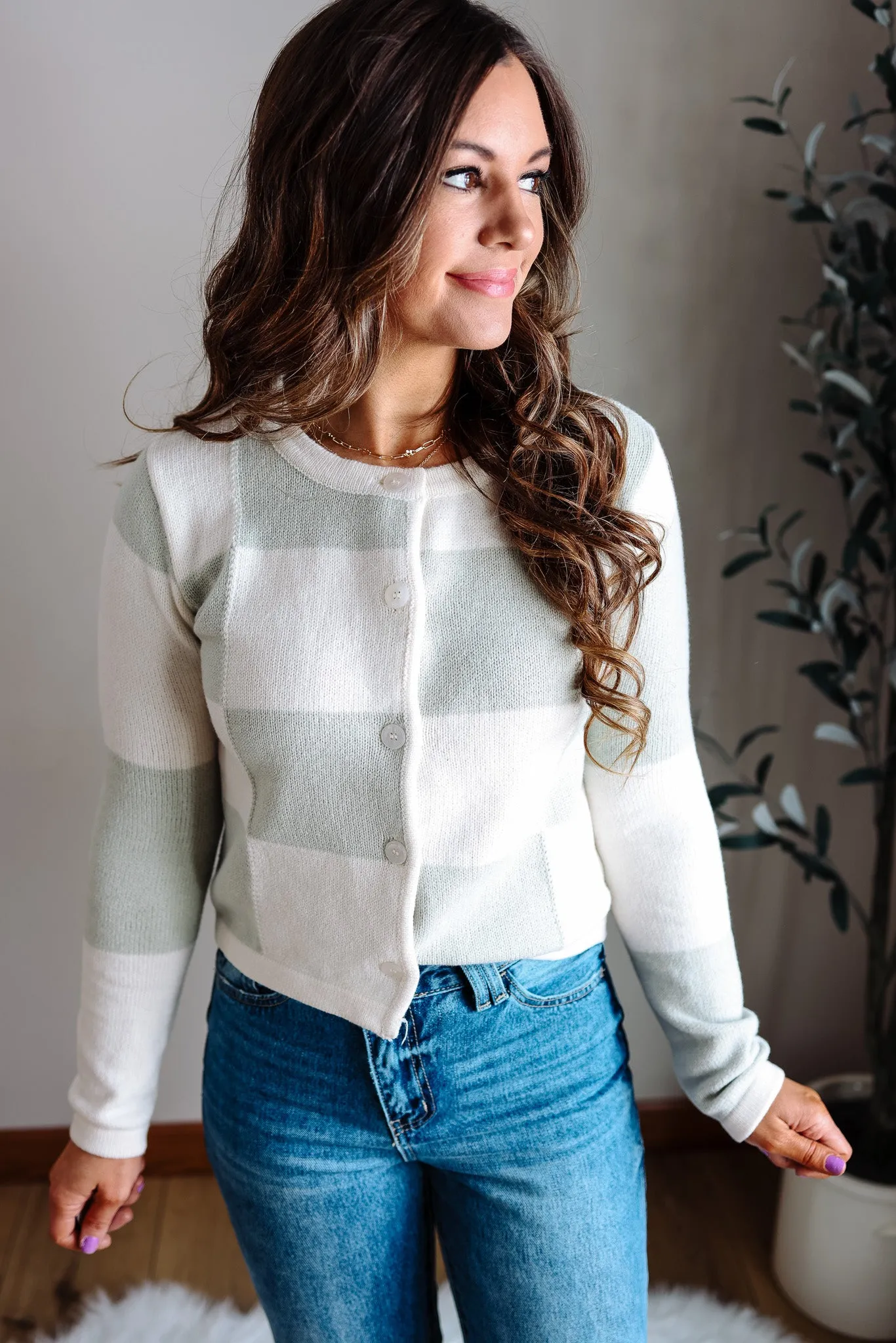 Posy Checker Cardigan - Sage