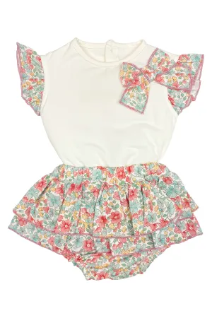 "Esther" Dusky Pink Floral Blouse & Skirt