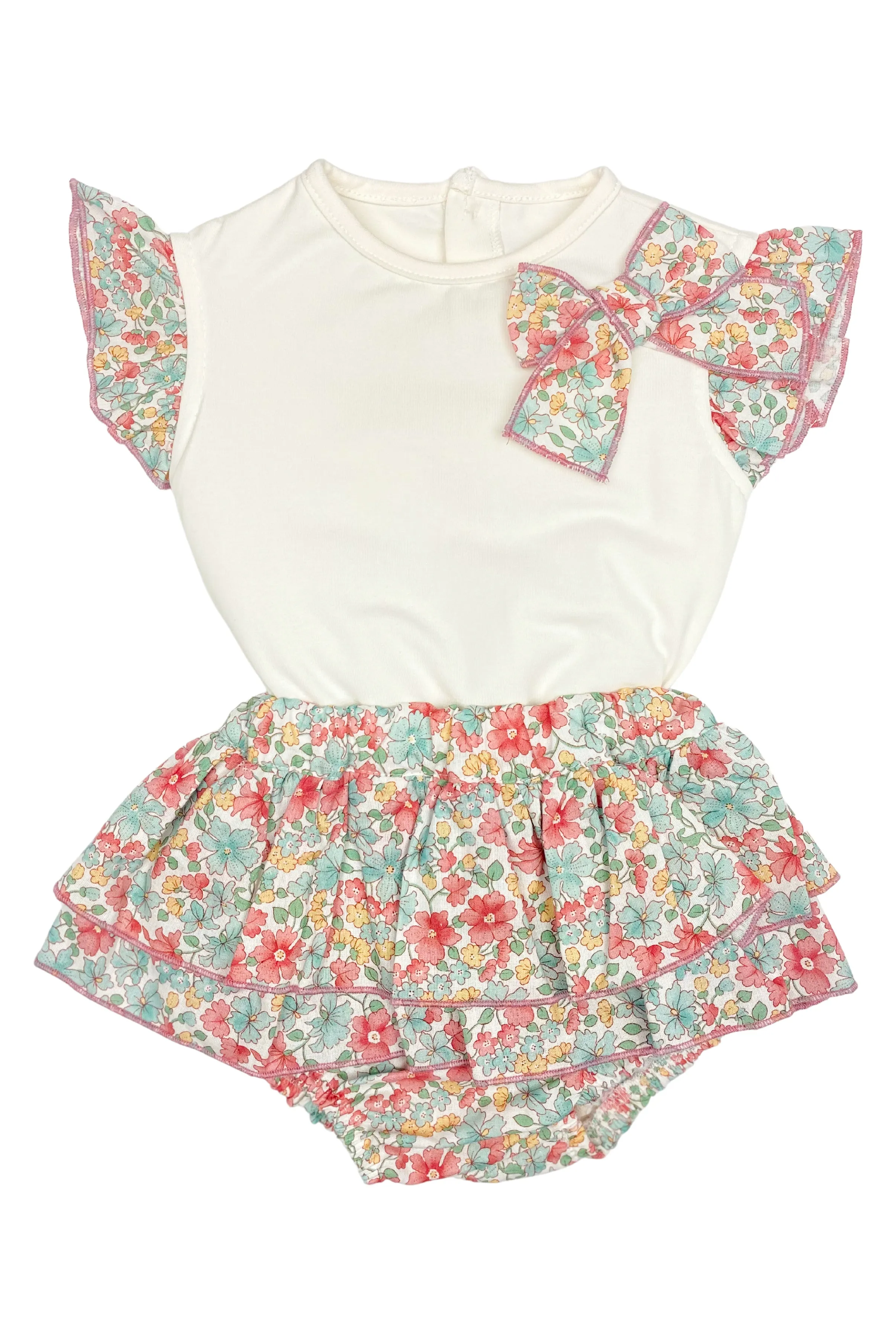 "Esther" Dusky Pink Floral Blouse & Skirt