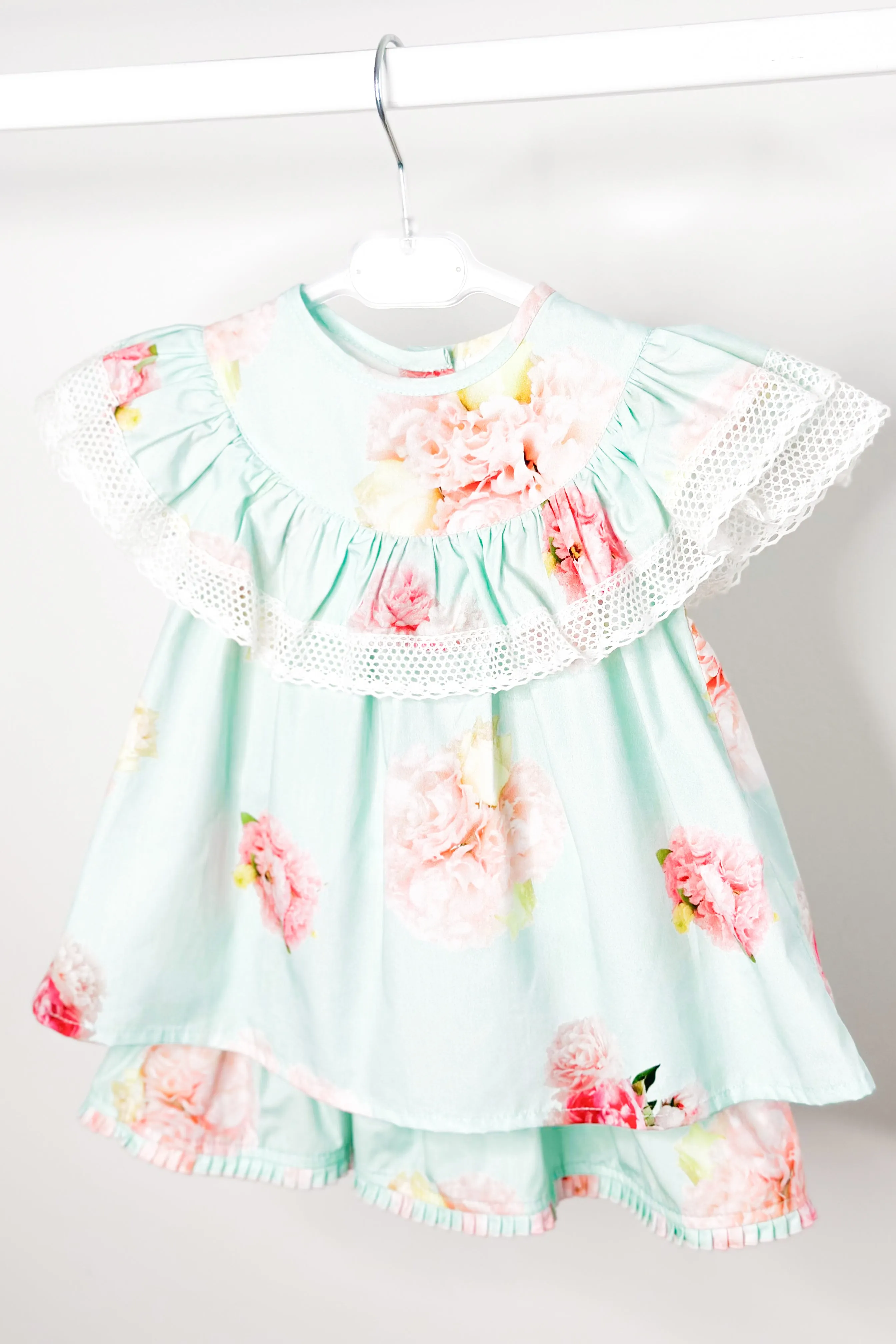 "Kehlani" Aquamarine Pink Peony Blouse & Skirt