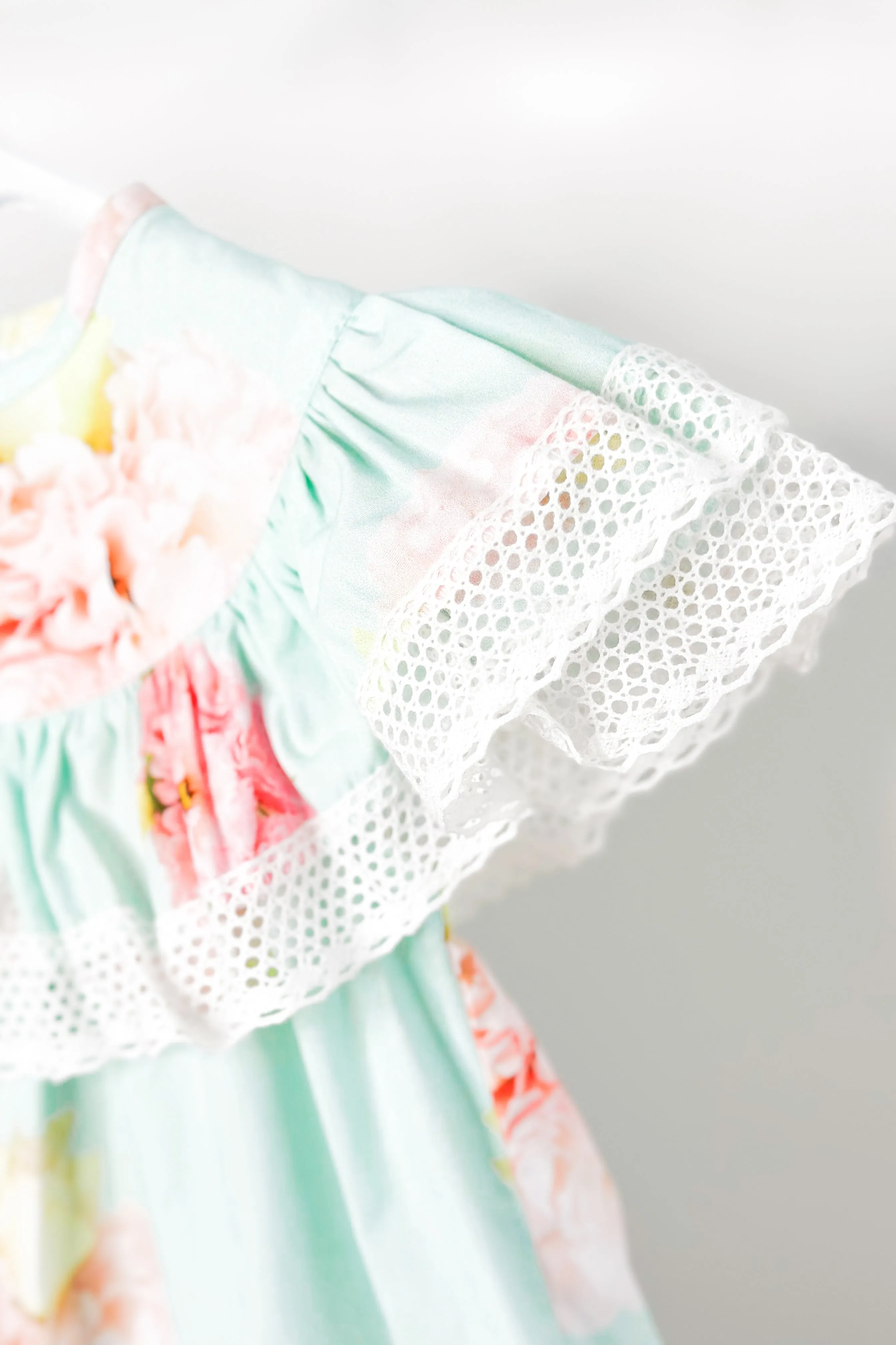 "Kehlani" Aquamarine Pink Peony Blouse & Skirt