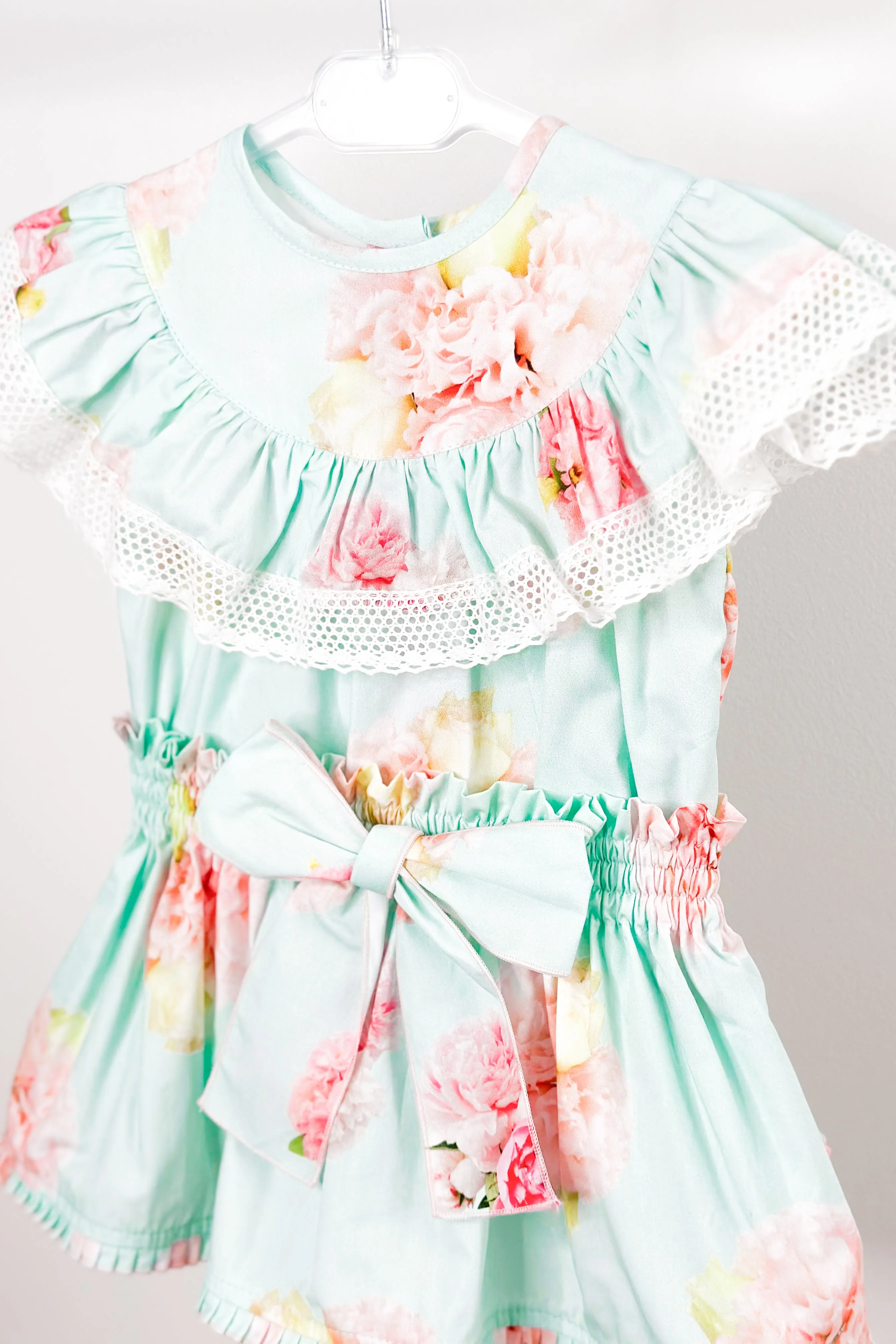 "Kehlani" Aquamarine Pink Peony Blouse & Skirt