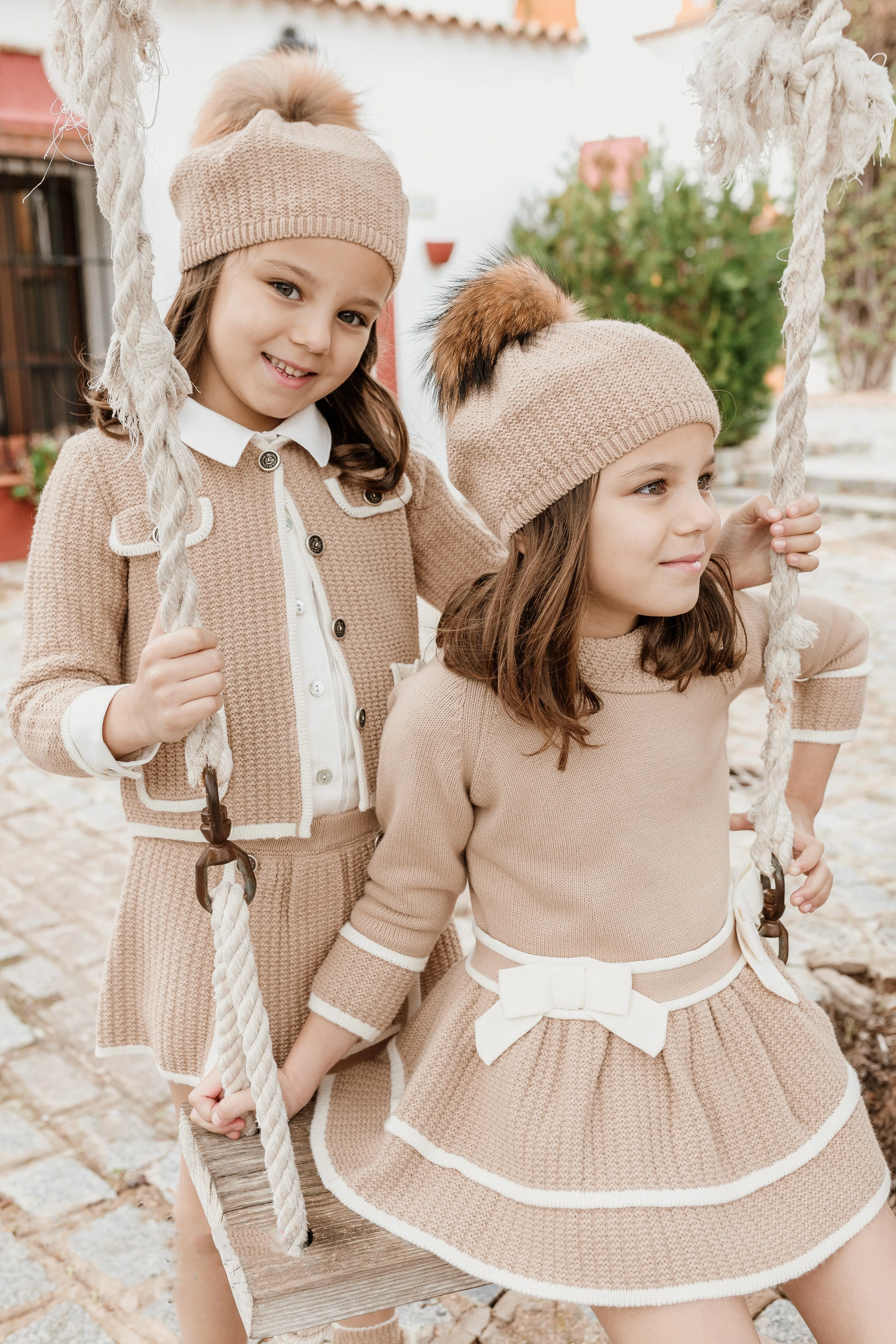 "Nova" Camel & Cream Knit Cardigan, Blouse & Skirt