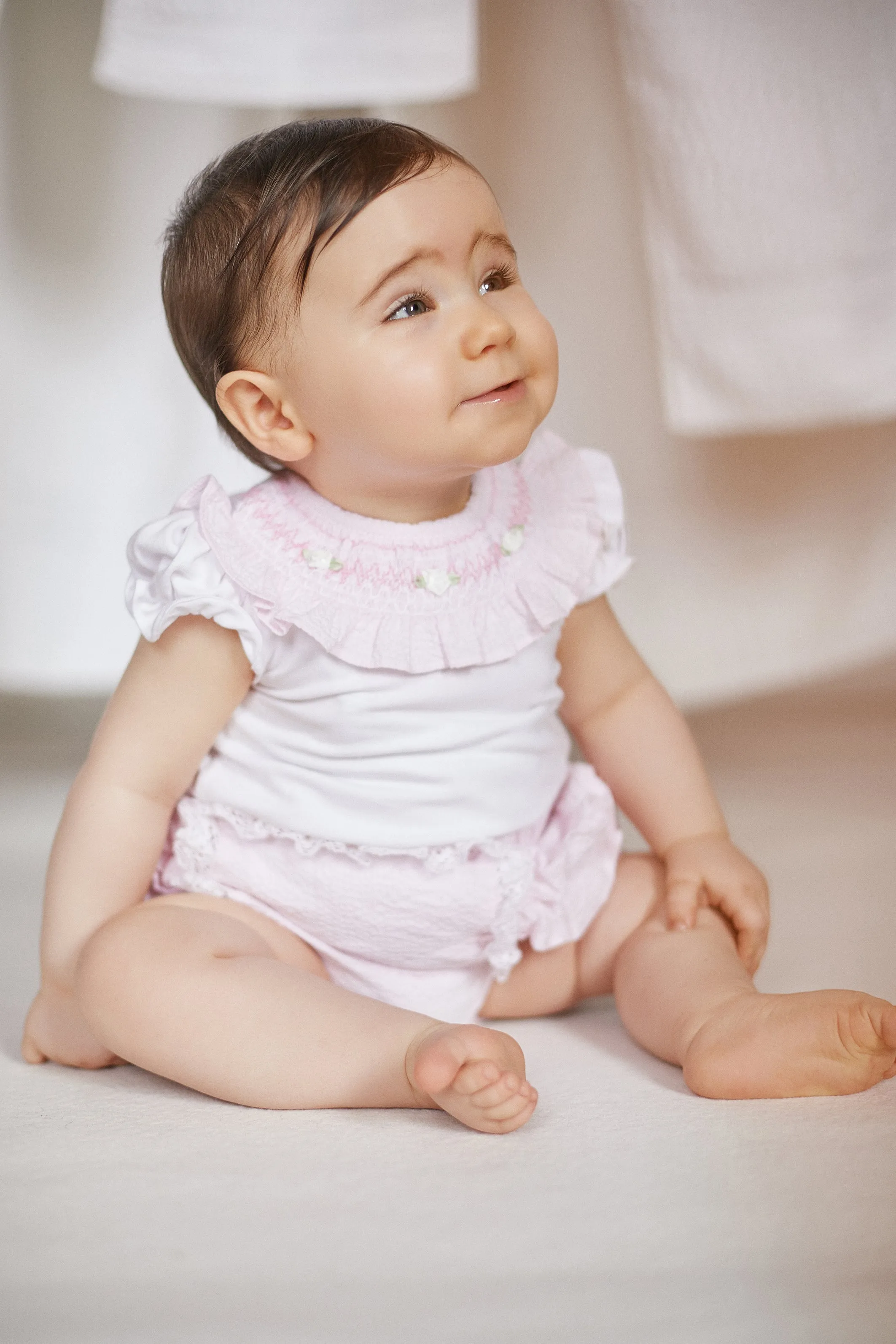 "Ottilie" Pink Smocked Rose Bud Blouse & Bloomers