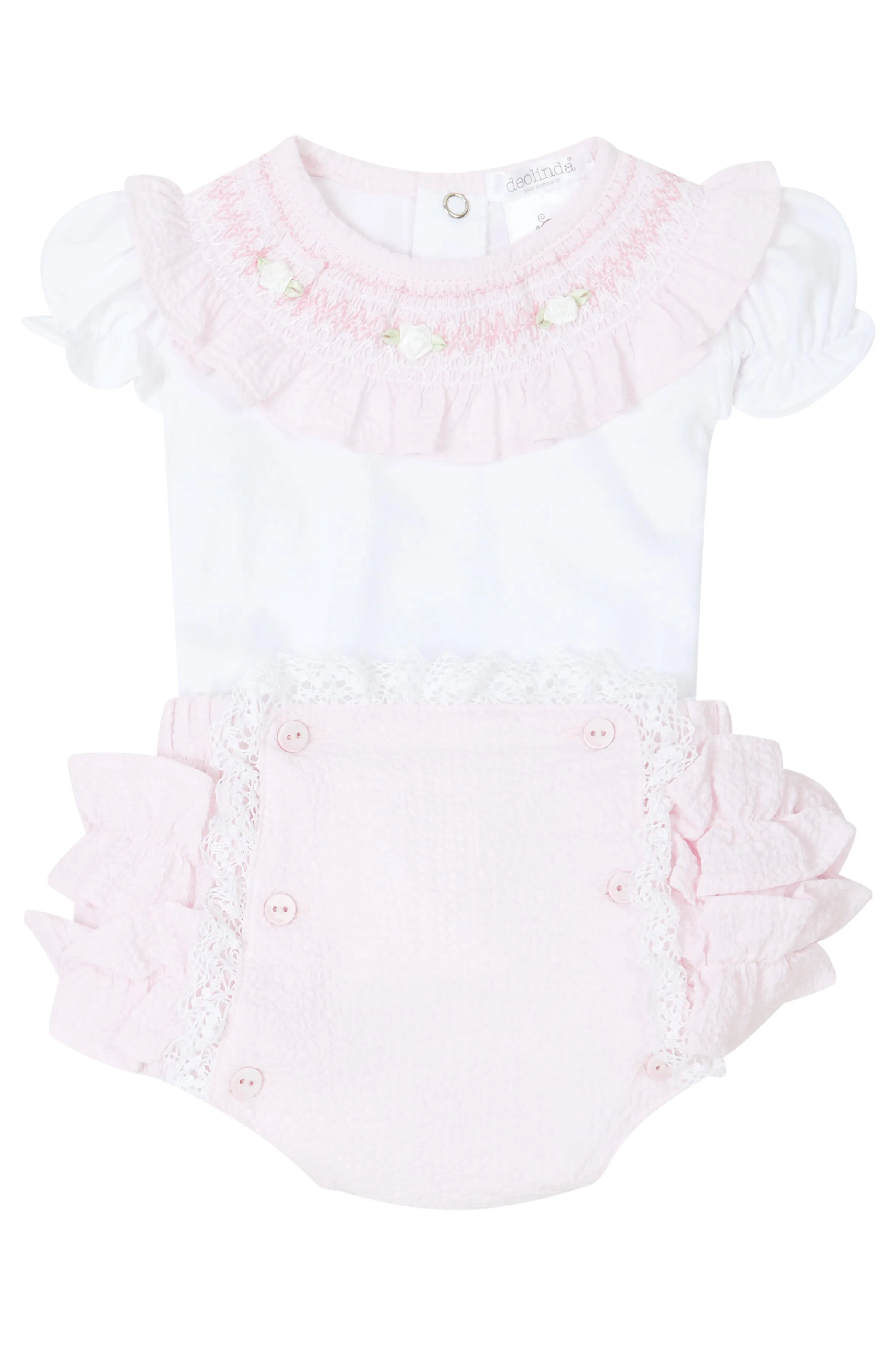 "Ottilie" Pink Smocked Rose Bud Blouse & Bloomers