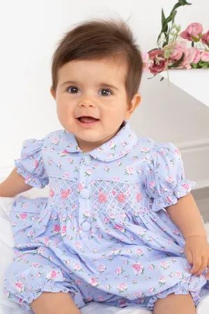 "Raeni" Blue Floral Smocked Blouse & Bloomers