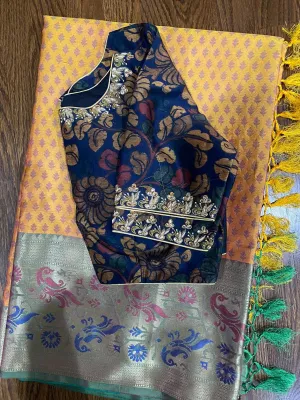 Raw mango saree inspired,Lyte weight Sarees online,South Indian Sarees,Pure Banaras Sarees,Saree Stitched Blouse,saree,Banaras silk- NIHIRA