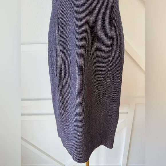 Rebecca Taylor Ruffle 100% Silk Wool Tweed Sheath Dress Blue and Purple Size 10