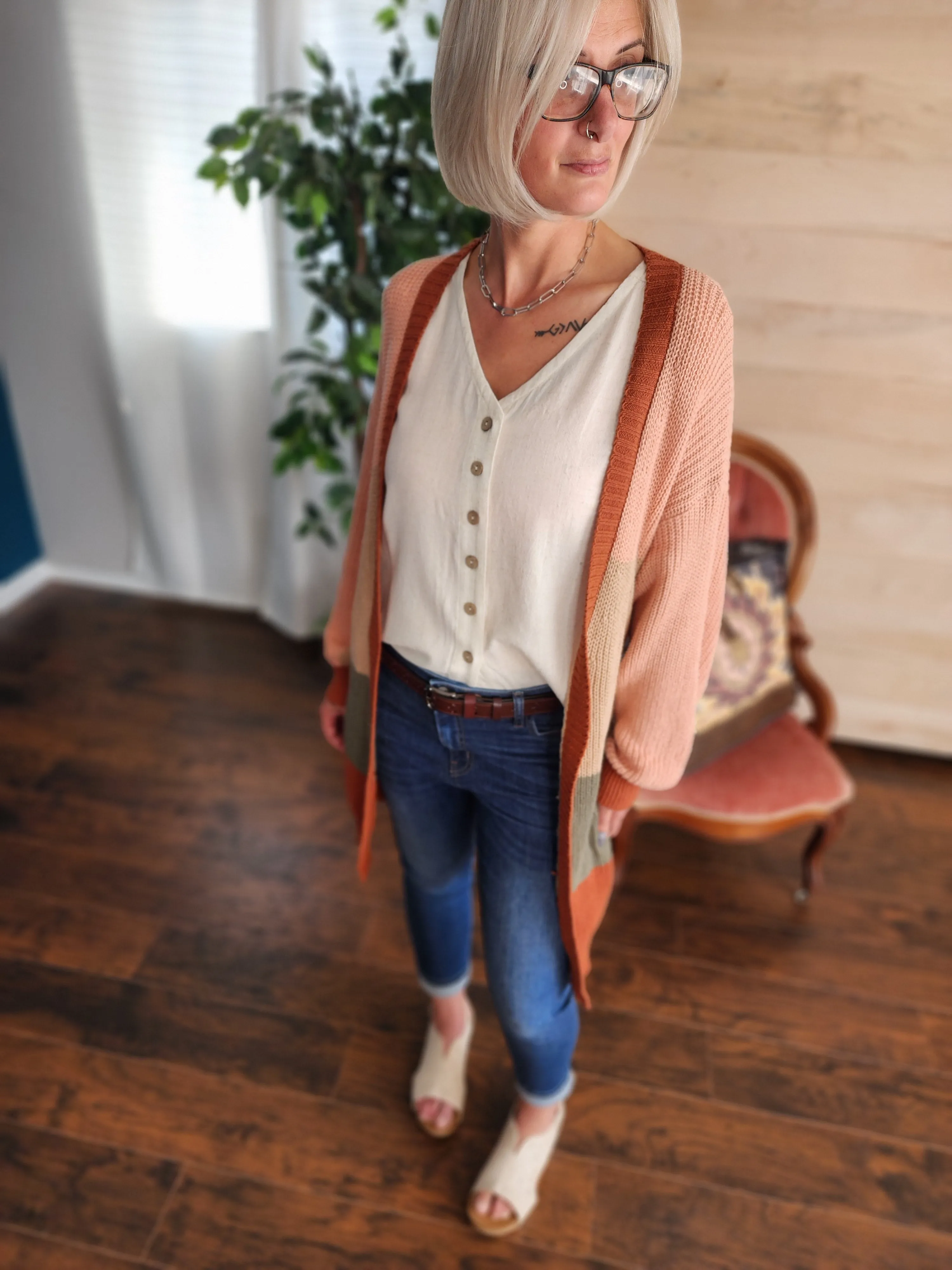 Red Clay Mix Color Block Cardigan * on sale