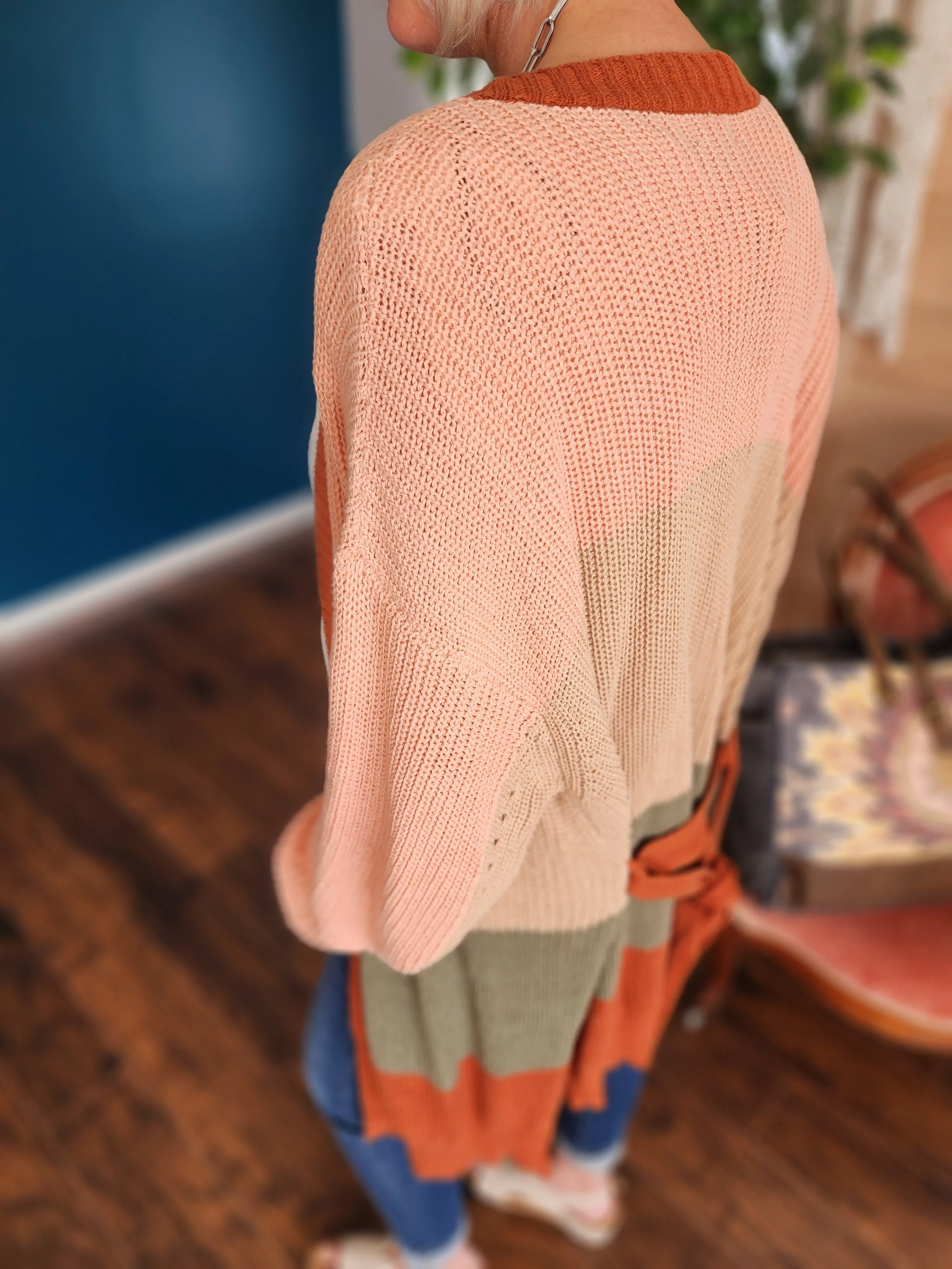 Red Clay Mix Color Block Cardigan * on sale