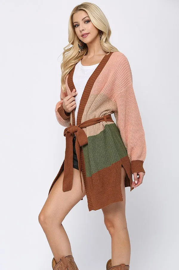 Red Clay Mix Color Block Cardigan * on sale