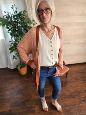 Red Clay Mix Color Block Cardigan * on sale