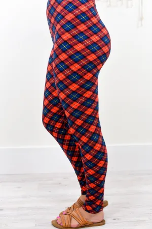Red/Navy Plaid Printed Leggings (Sizes 4-12) - LEG1957RD