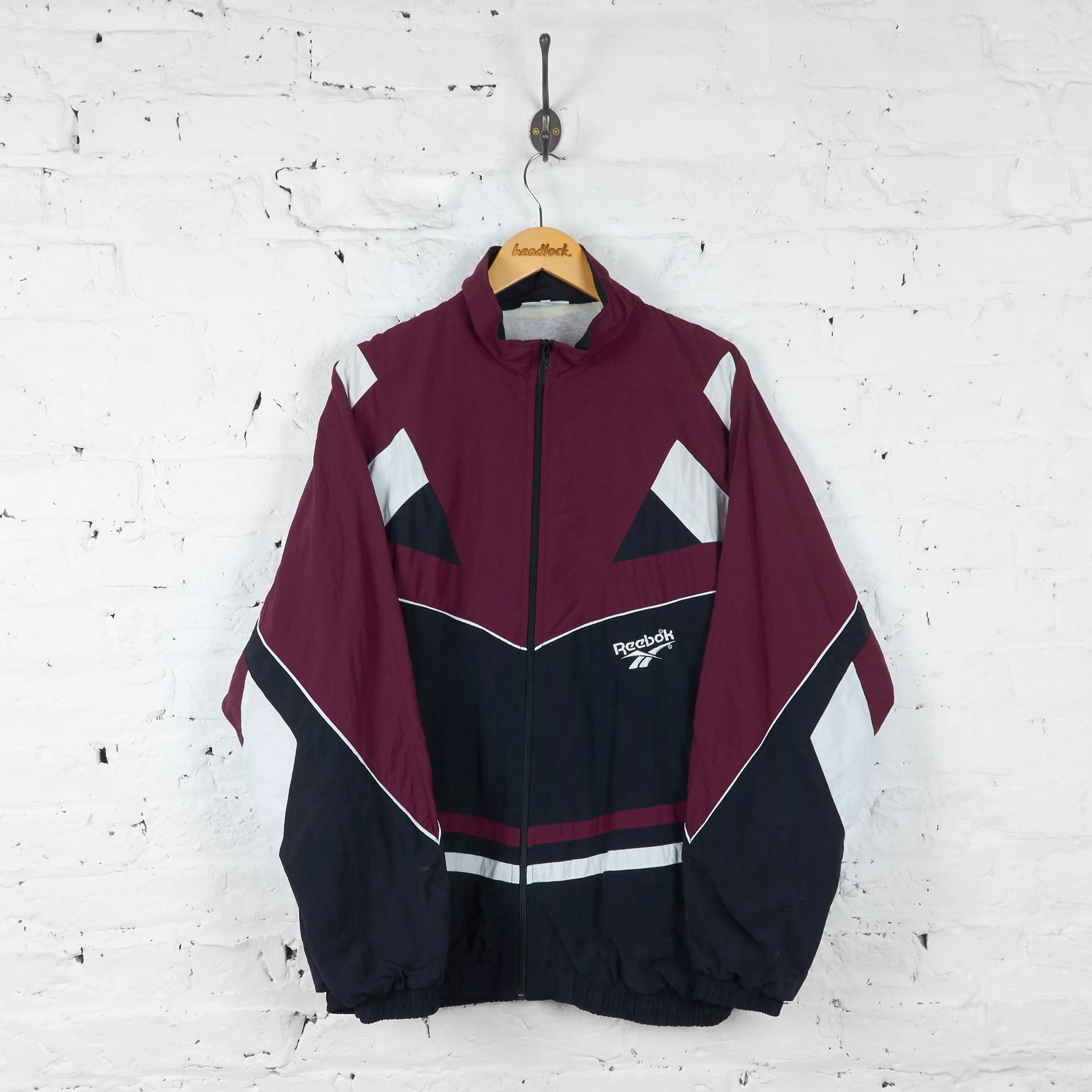 Reebok Windbreaker Shell Tracksuit Top Jacket - Black/Maroon - XL