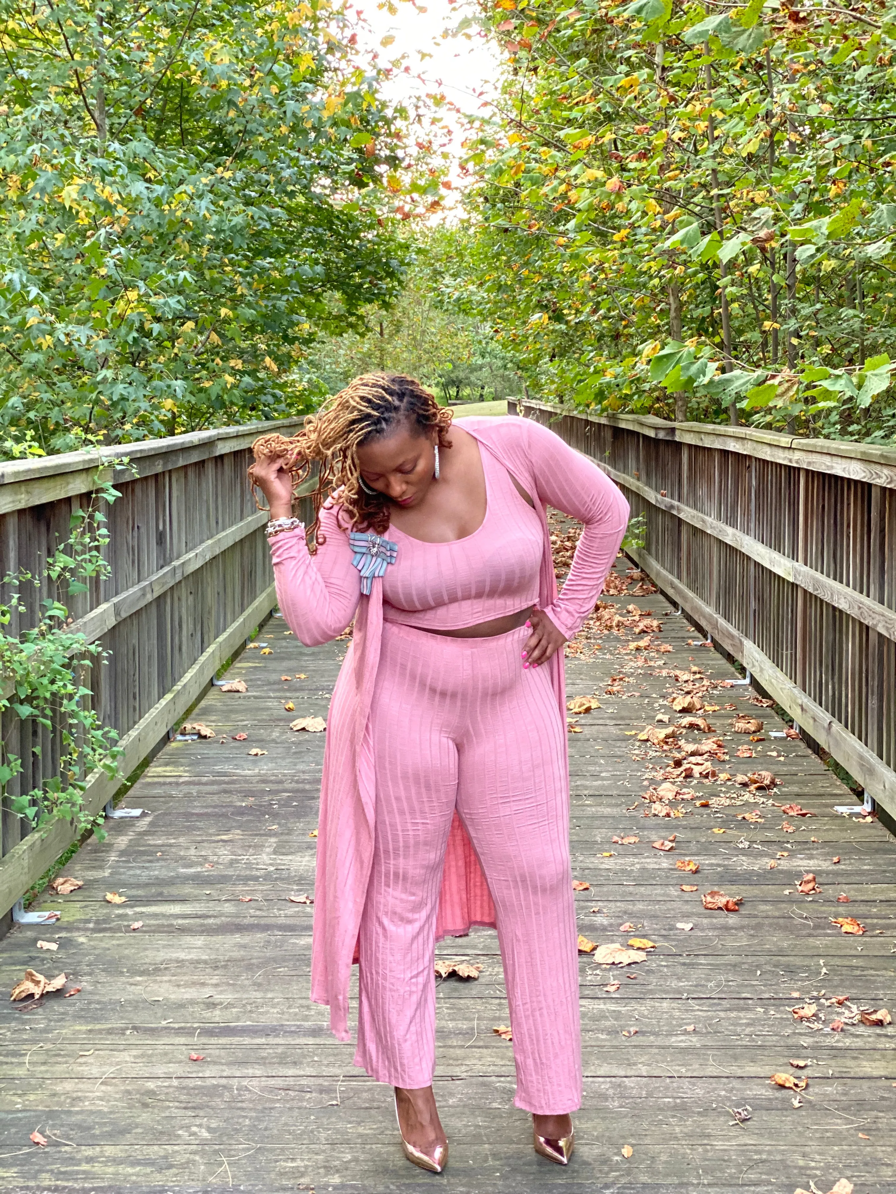 Rib Knit Three Piece Cardigan Set