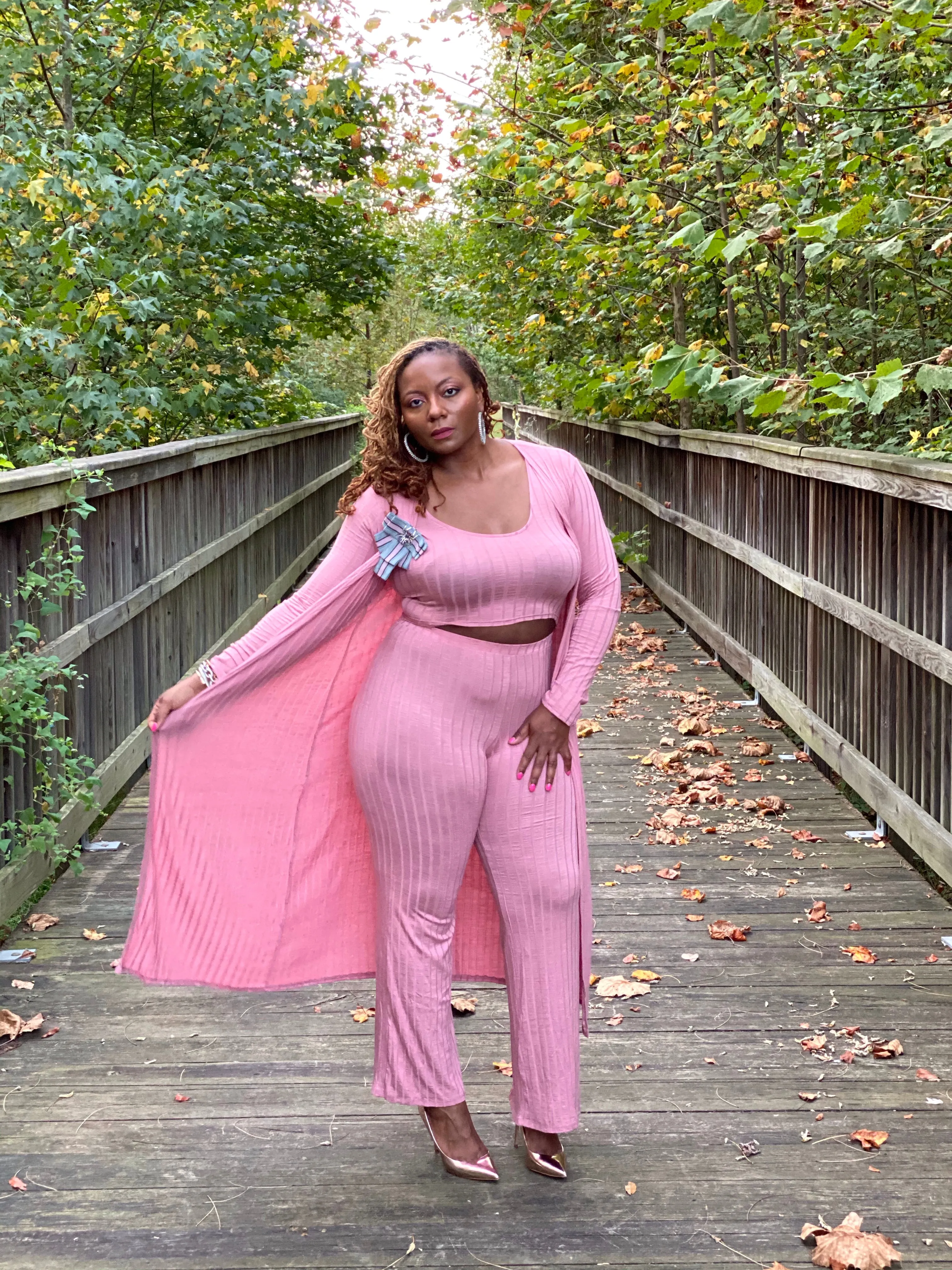 Rib Knit Three Piece Cardigan Set