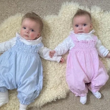 Romper Blue Smocked with pink or white rosebuds