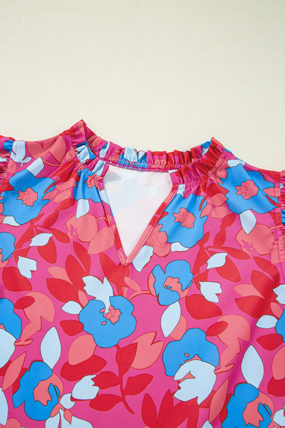 Rose Red Ruffled Sleeve Floral Blouse