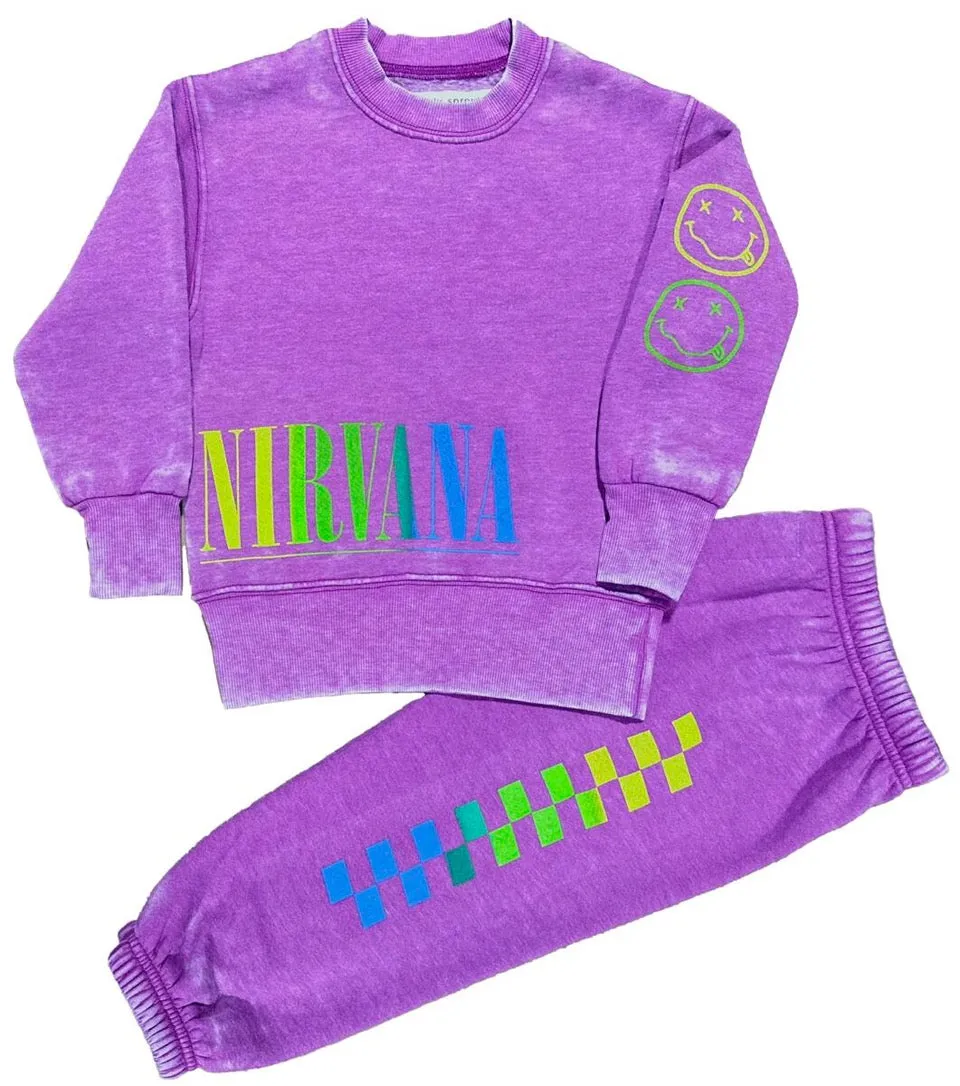 Rowdy Sprouts Rainbow Check Sweatpants Plum